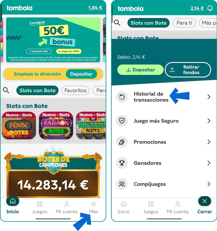 Historial de transacciones